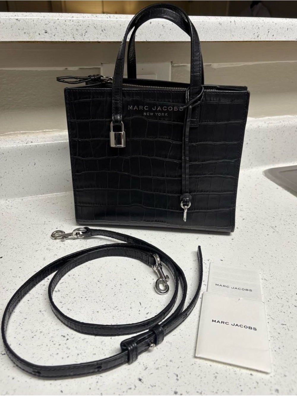Marc Jacobs Black Croc-Embossed Leather Satchel with Removable Strap